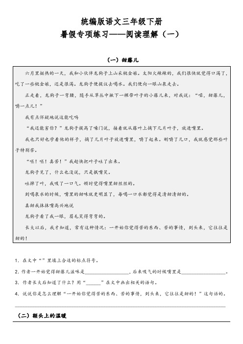 部编版小学语文三年级下册暑假专项练习试题(含答案)全套