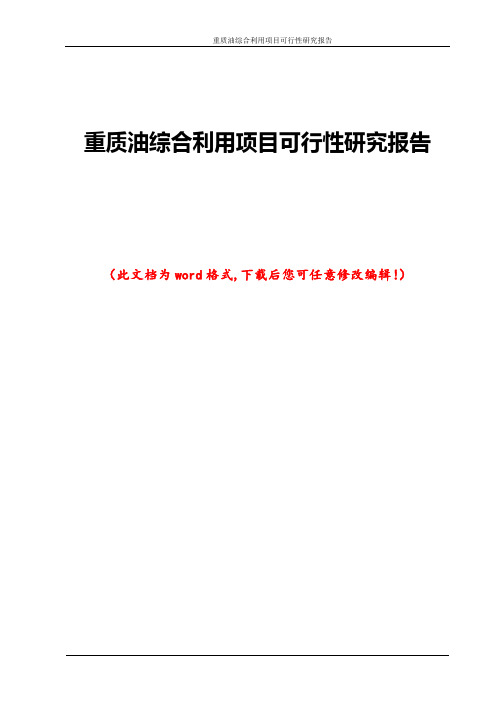 重质油综合利用项目可行性研究报告