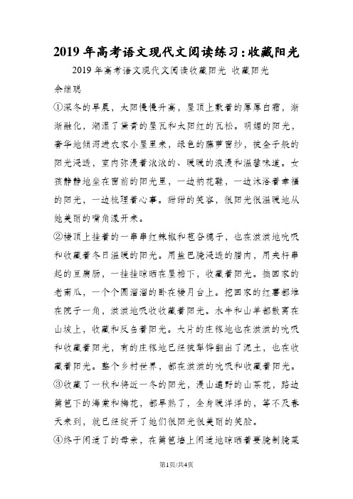 高考语文现代文阅读练习：收藏阳光