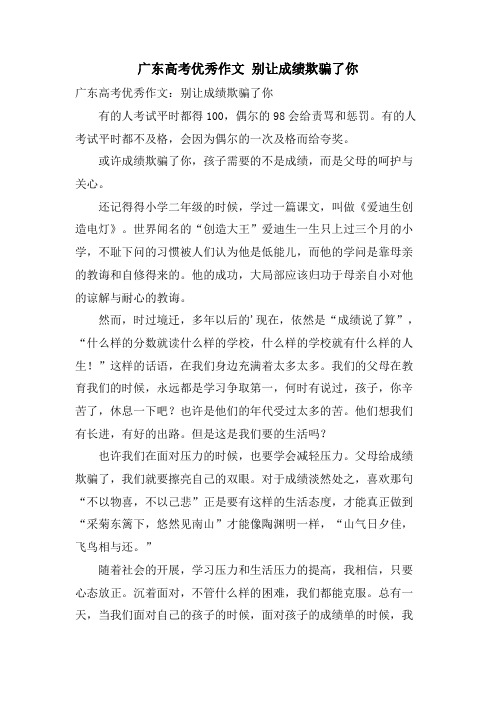 广东高考优秀作文 别让成绩欺骗了你