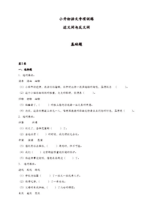小升初语文知识专项训练(基础知识一)-10.近义词与反义词(22页)[精品]