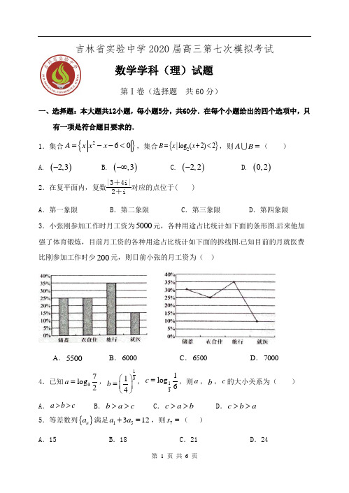 吉林省实验中学2020届高三第七次模拟考试 理数试题