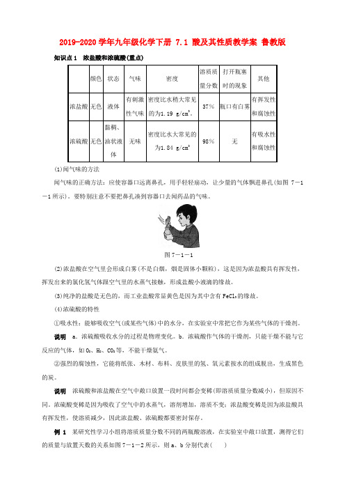 2019-2020学年九年级化学下册 7.1 酸及其性质教学案 鲁教版.doc
