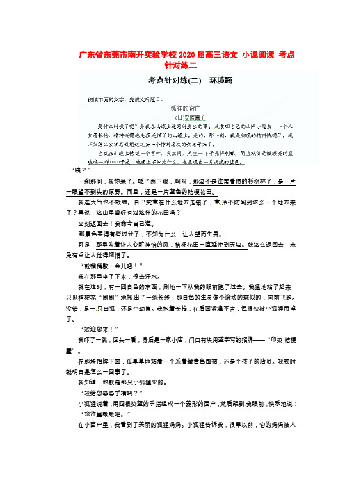 广东省东莞市南开实验学校2020届高三语文 小说阅读 考点针对练二