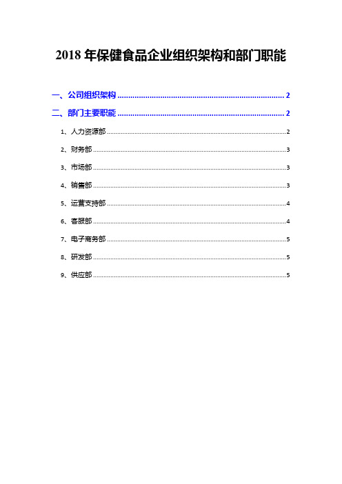 2018年保健食品企业组织架构和部门职能