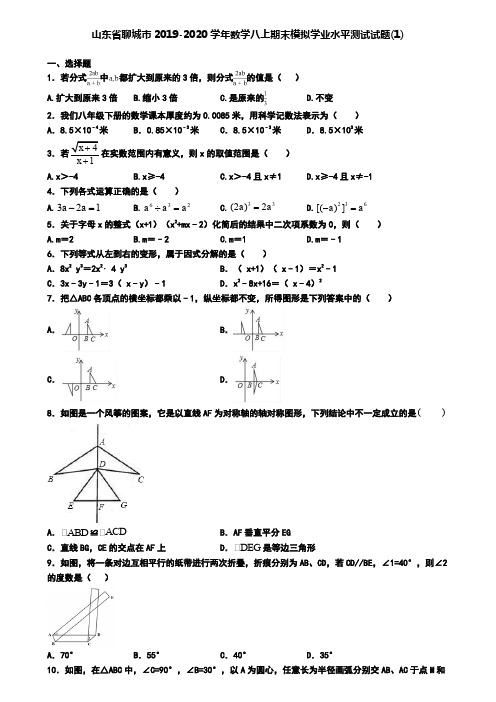 山东省聊城市2019-2020学年数学八上期末模拟学业水平测试试题(1)