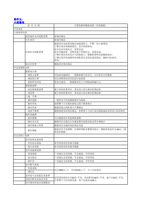 【精品】最新万科《目标成本测算作业指引》(广州)六类费用数据来源表