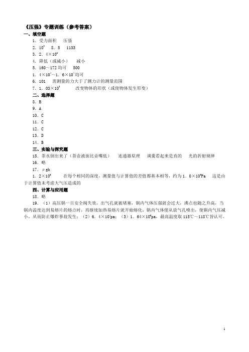 中考物理《压强》专题训练答案