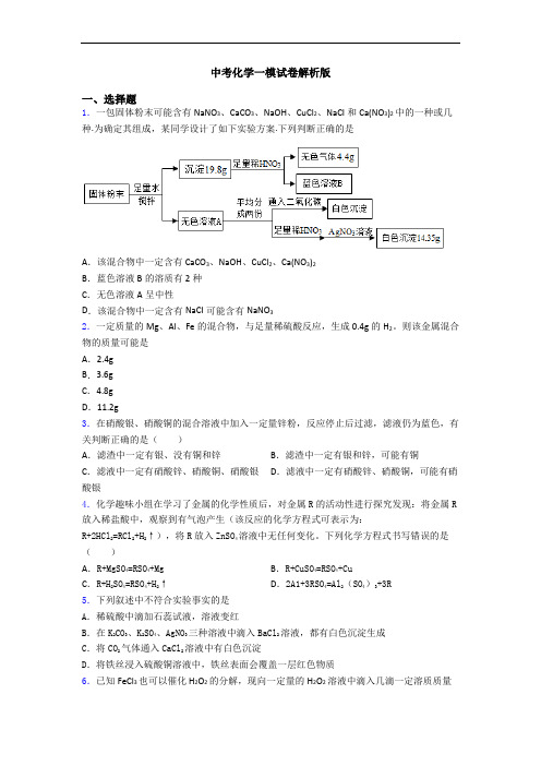 中考化学一模试卷解析版