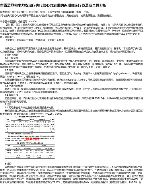 左西孟旦和米力农治疗失代偿心力衰竭的近期临床疗效及安全性分析