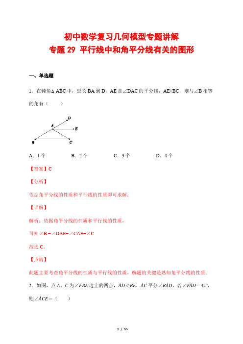 初中数学复习几何模型专题讲解29--- 平行线中和角平分线有关的图形