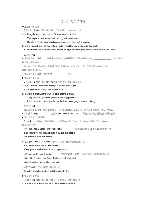 高中英语Unit13Lessons1-2Grammar-过去分词用法小结讲练北师版必修5