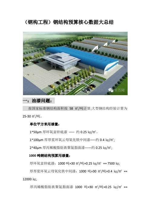 钢构工程钢结构预算核心数据大总结