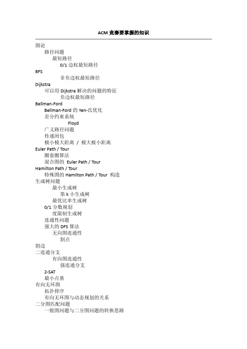 ACM竞赛要掌握的知识
