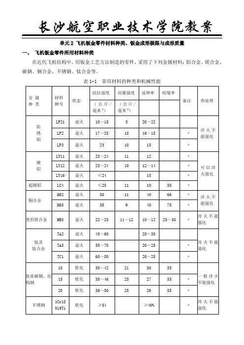 单元2飞机钣金零件材料种类、钣金成形极限与成形质量