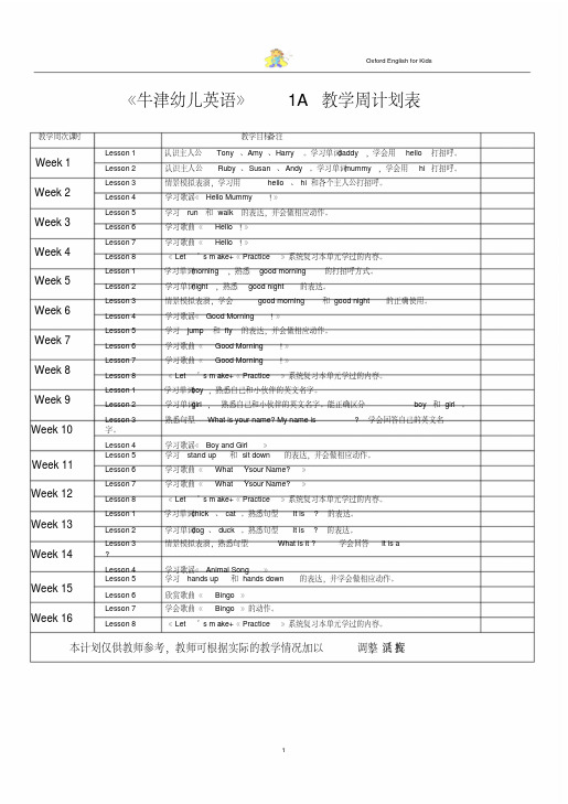 牛津幼儿英语1A教案