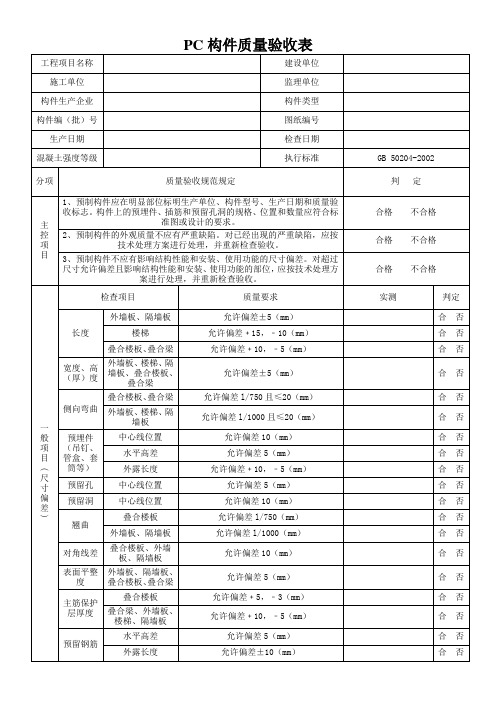 PC构件质量验收表7.18