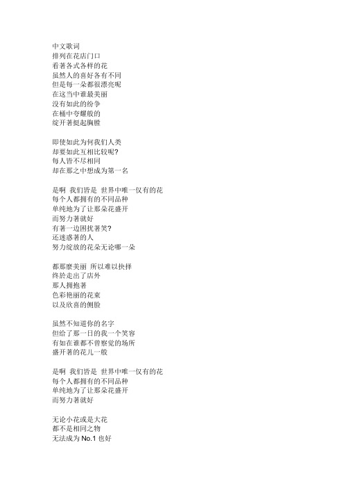 世上唯一的花中文歌词