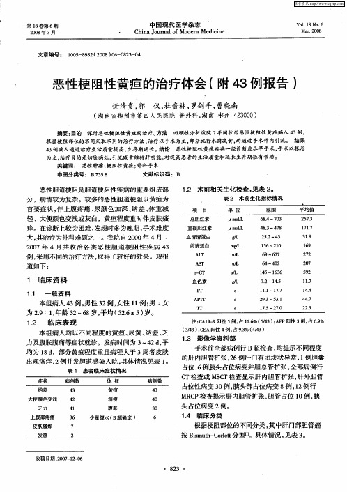 恶性梗阻性黄疸的治疗体会(附43例报告)