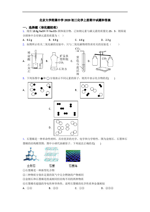 北京大学附属中学2020初三初三化学上册期中试题和答案