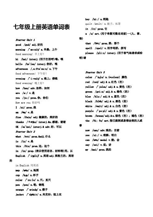 人教版七年级上下册英语单词表-含音标