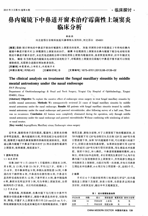 鼻内窥镜下中鼻道开窗术治疗霉菌性上颌窦炎临床分析