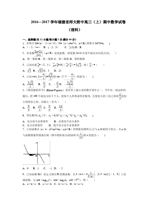师大附中2017届高三上学期期中考试数学理试卷 含解析