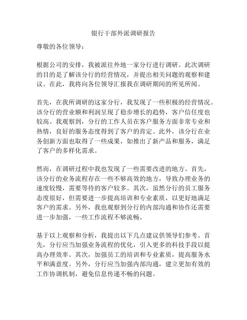 银行干部外派调研报告