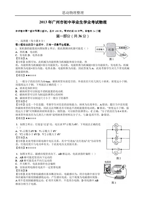 2013年广州中考物理试卷及答案