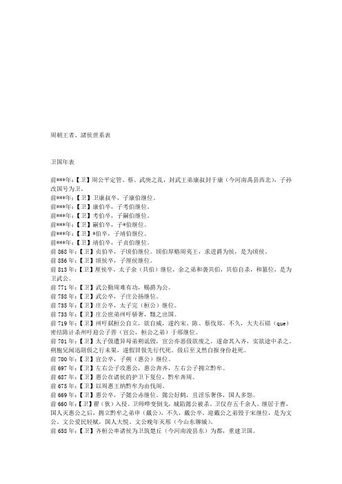 周朝王者、诸侯世系表