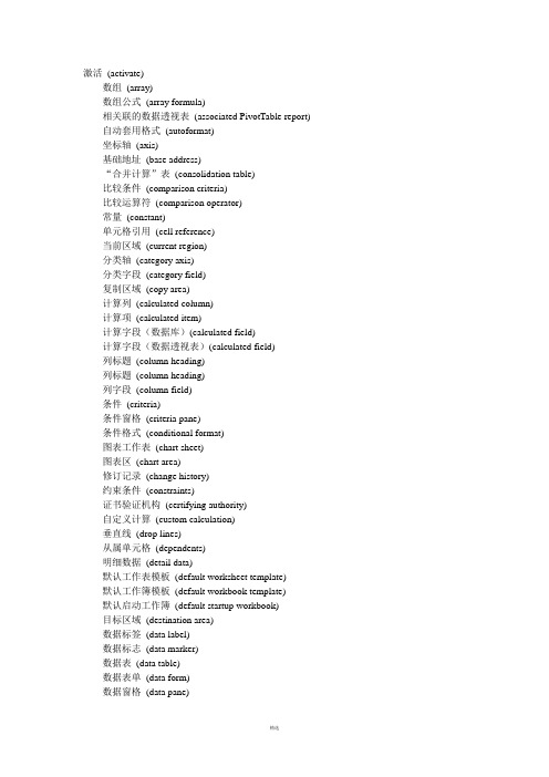 英文版EXCEL中英文对照