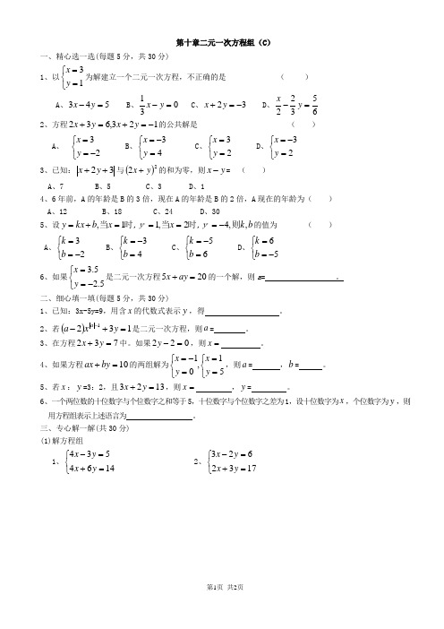 七年级下第十章二元一次方程组(c)