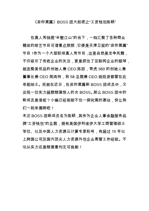 《非你莫属》BOSS团大起底之“工资钱包陈颖”
