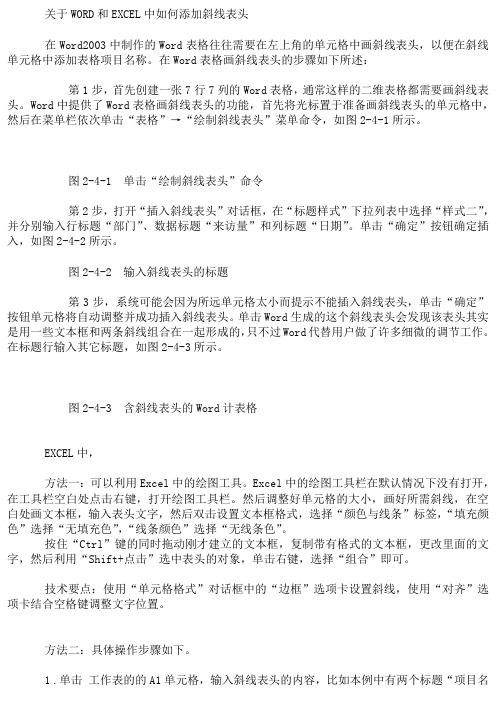 WORD和EXCEL中如何添加斜线表头