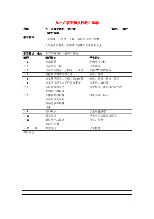 八年级历史上册第15课九一八事变和抗日救亡运动导学案岳麓版