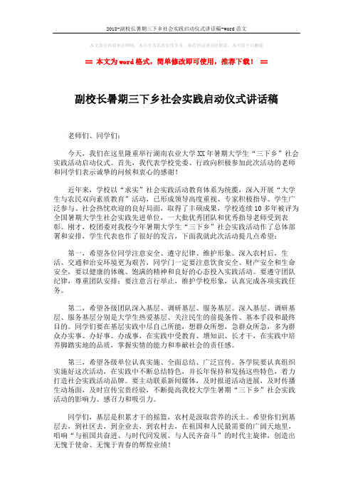 2018-副校长暑期三下乡社会实践启动仪式讲话稿-word范文 (2页)