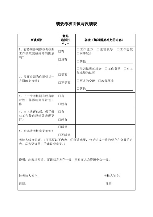 绩效考核面谈与反馈表