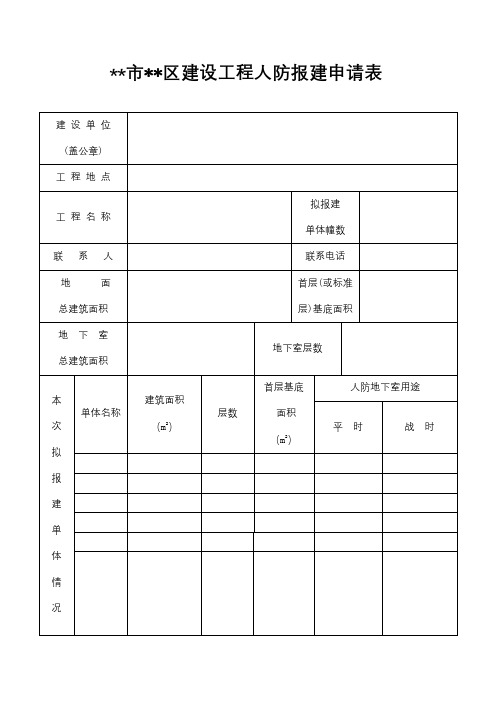 XX市XX区建设工程人防报建申请表【模板】