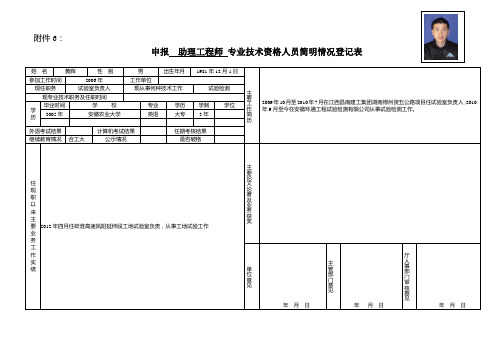 申报专业技术资格人员简明情况登记表