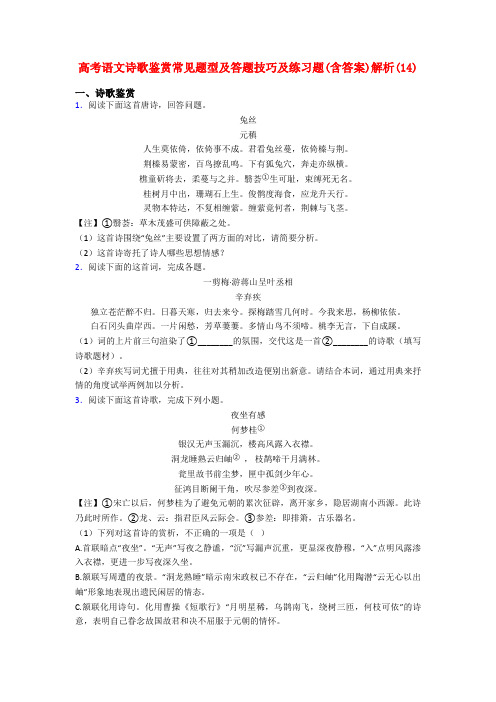 高考语文诗歌鉴赏常见题型及答题技巧及练习题(含答案)解析(14)