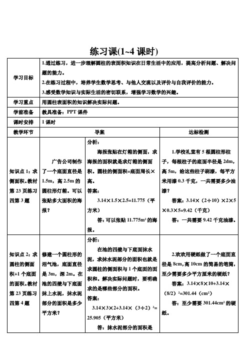 新人教版小学数学6年级下册练习课(1~4课时)(导学案)