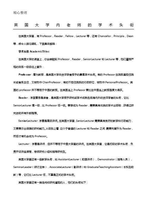 英国大学内老师的学术头衔