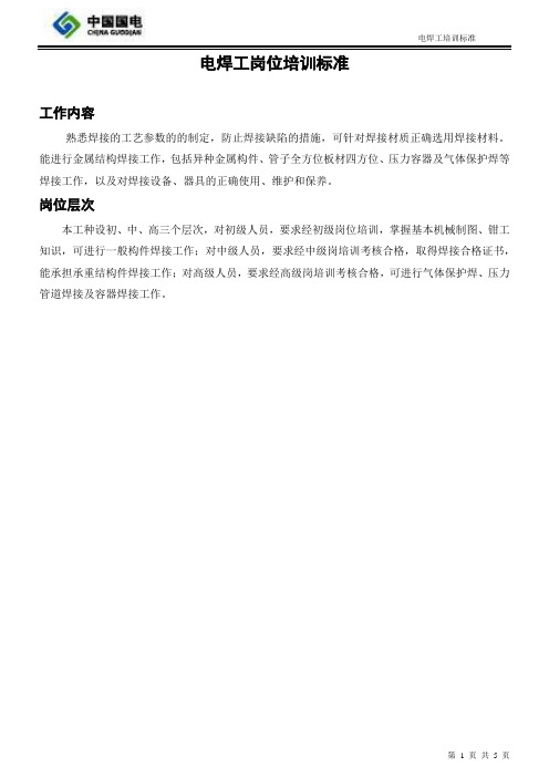 电焊工培训标准