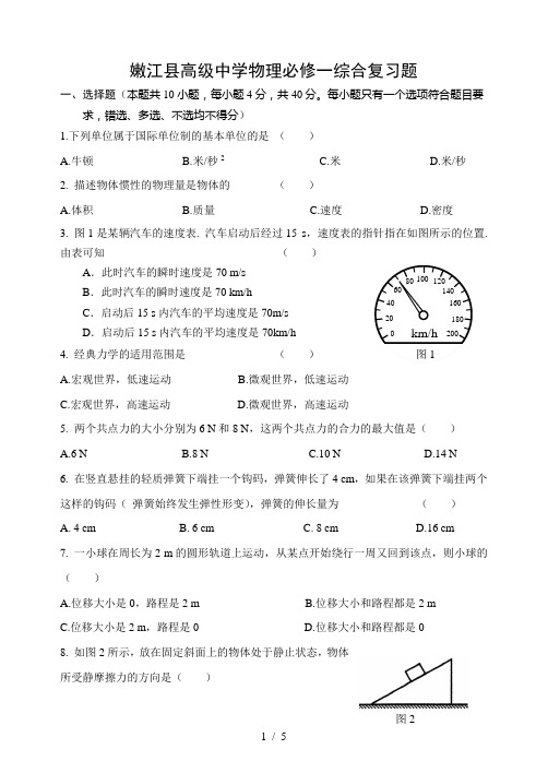 人教版高中物理必修一综合复习题