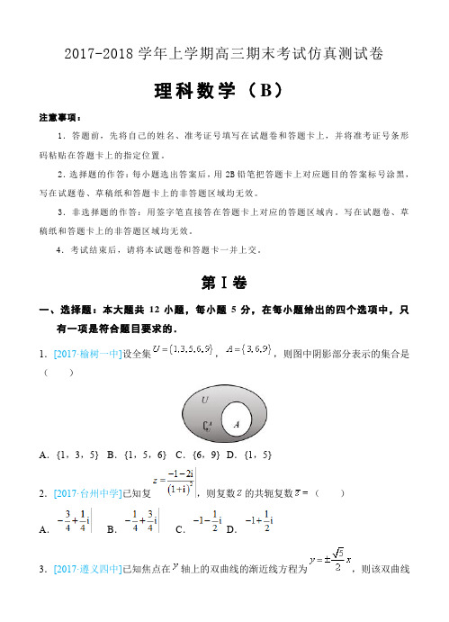 北京人大附中2018届高三上学期期末考试数学(理)仿真(B)卷及答案