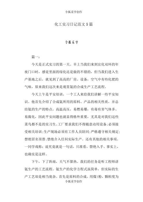 化工实习日记范文5篇