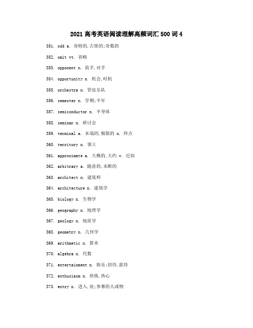 2021高考英语阅读理解高频词汇500词4