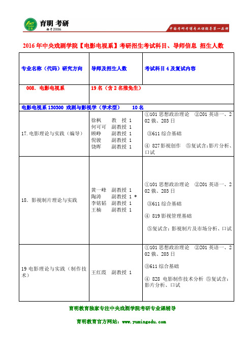 中戏考研-2016年中央戏剧学院电影电视系611综合基础 827影视创作 影片分析考研参考书目、历年真题