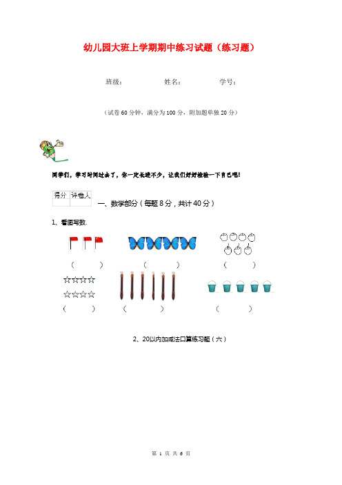 幼儿园大班上学期期中练习试题(练习题)
