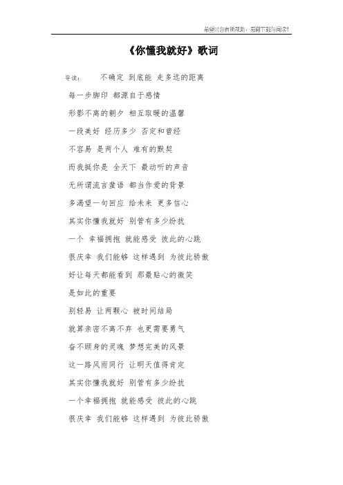 《你懂我就好》歌词